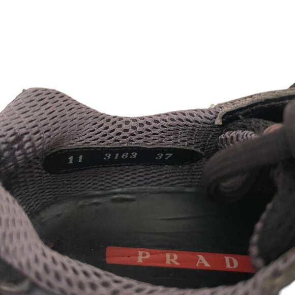 Prada America’s Cup Black Calfskin Leather & Mesh Low Top Sneaker Men's Size 7 - Picture 13 of 14